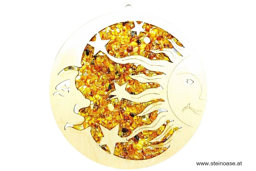 Fensterbild Suncatcher Bernstein - MOND trifft SONNE Ø 11cm